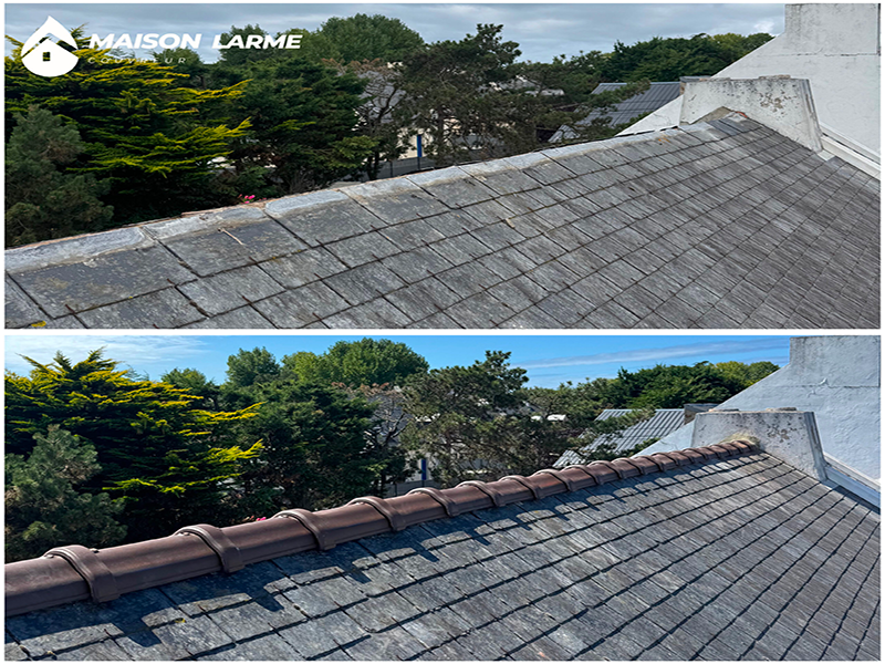 Réfection faitage couverture avant après Guérande
